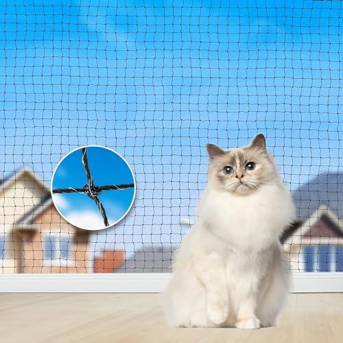 Aystkniet katzennetz für Balkon, 10 x 2 M Katzennetz Drahtverstärkt mit Befestigungsseil | Nägel | Kabelbinder, Biss-und reißfestes Balkonnetz, UV-beständig katzenschutznetz für Fenster Terrasse Tür von Aystkniet