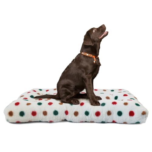 Hundebett, 48 x 76 cm, weich und gemütlich, perfekt für 30 Hundekäfig-Pads, rutschfest, ideales Hundebett für mittelgroße Kisten, Weiß mit bunten Punkten von Aytupotin