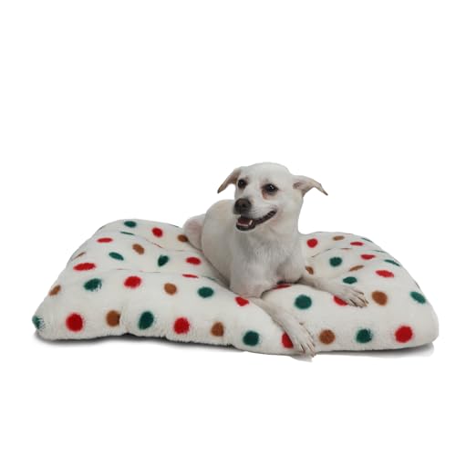 Hundebett, 48 x 76 cm, weich und gemütlich, perfekt für 30 Hundekäfig-Pads, rutschfest, ideales Hundebett für mittelgroße Kisten, Weiß mit bunten Punkten von Aytupotin