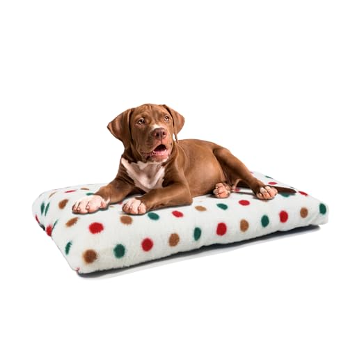 Hundeboxenunterlage, waschbar, rutschfest, kurzer Plüsch, passend für 91,4 x 55,9 cm, Weiß mit bunten Punkten, mittelgroße Hundebox-Betten von Aytupotin