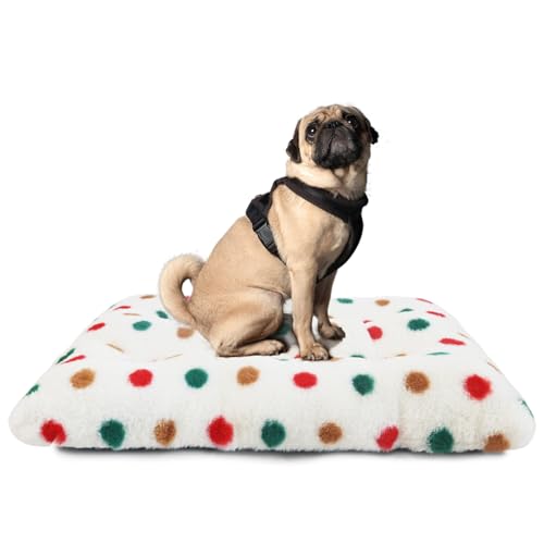 Hundekäfig-Pad, 61 cm, bequem und gemütlich, 45,7 x 61 cm, waschbares und rutschfestes Hundebett für kleine Hunde, Weiß mit bunten Punkten von Aytupotin
