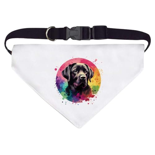 Groß 'Farbenfrohes schwarzes Labrador-Hundeporträt' Hunde-/Katzen-/Haustier-Bandana (PD00053758) von Azeeda