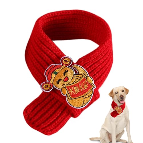 Haustierschal, Hundeschal | Neujahrskatzenschal | Gestrickter Haustierschal für Neujahr, roter Warmer gestrickter Haustier-Urlaubsschal für mittelgroße große Hunde und Katzen von Aznever