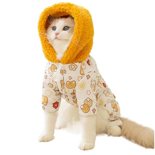 Kätzchenjacke für den Winter, Winterkleidung für Katzen | Herbstliche Welpen-Outfits, Katzen-Hunde-Kleidung | Katzen-Kapuzenmantel mit Tiermuster für kaltes Wetter, für haarlose Katzen, Welpen von Aznever