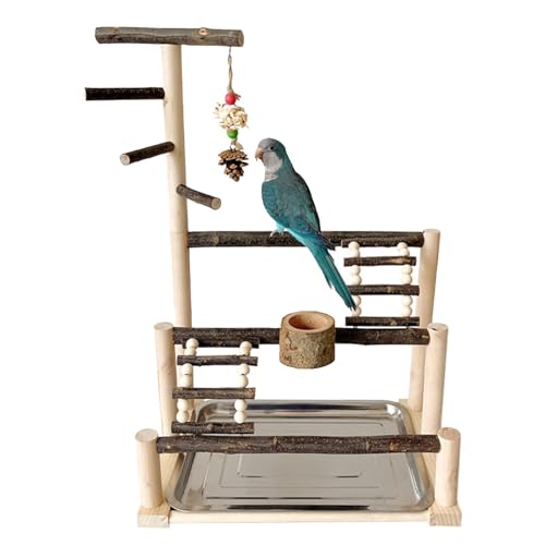 Papageien-Spielständer,Vogelständer für Papageien | Innovativer Vogelstand-Sittich-Spielplatz | Natürliches Vogelkäfig-Übungsspielzeug, Papageienständer-Spielplatz mit Futterbechern für Sittiche, Turt von Aznever