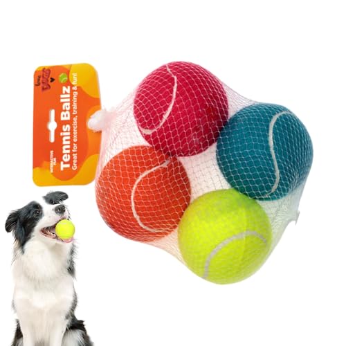 Tennisbälle für Hunde,Quietschbälle für Hunde - Beißspielzeug Hundekauspielzeug Haustierball - 4X Hunde-Apportierball, Kauspielzeug für Welpen, quietschende Hundeball-Tennisbälle, interaktives von Aznever