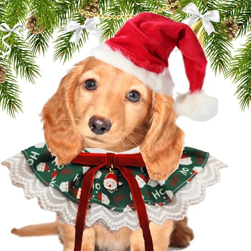 Weihnachts-Hundehalstücher,Hundehalstücher Weihnachten - Verstellbare Hundehalstücher, weihnachtliche Hundelätzchen,Niedlicher, atmungsaktiver Haustier-Zubehör-Spitzen-Haustierschal für von Aznever