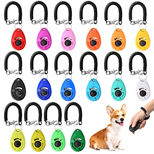 Azonelife Hunde Clicker, 16 Stück Pet Training Profi Clicker, Hundetraining Klicker mit Handschlaufe, Haustier Training Clicker, Hunde Klicker Set mit Großem Knopf für Hunde Katzen Pferde von Azonelife