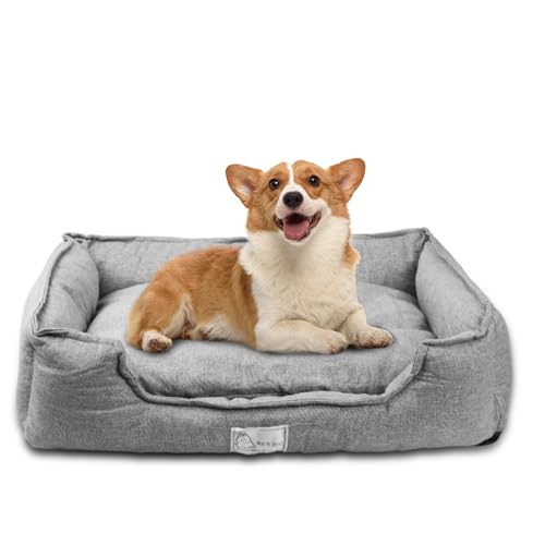 Hundebett Mittelgroß Waschbar, Orthopädische Hundebetten, Hundesofa mit Rutschfester Unterseite Abnehmbare Wasserdichte Hundecouch für Teddy Französische Bulldogge Corgi - Grau - 50x40x12.5 cm von Azonelife