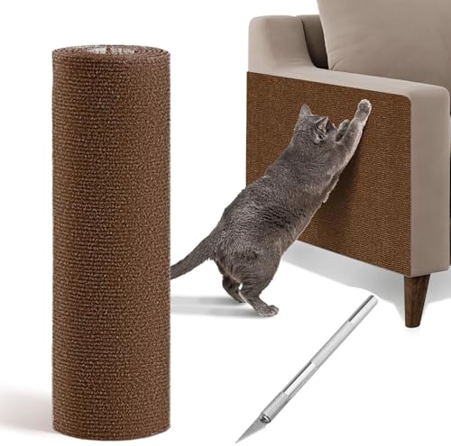 40 * 100 cm, Katzenkratzmatte Selbstklebender, trimmbarer Katzenkratzmöbelschutz für Couch Sofa Teppich + 1 Taschenmesser(braun) von AzulLanse