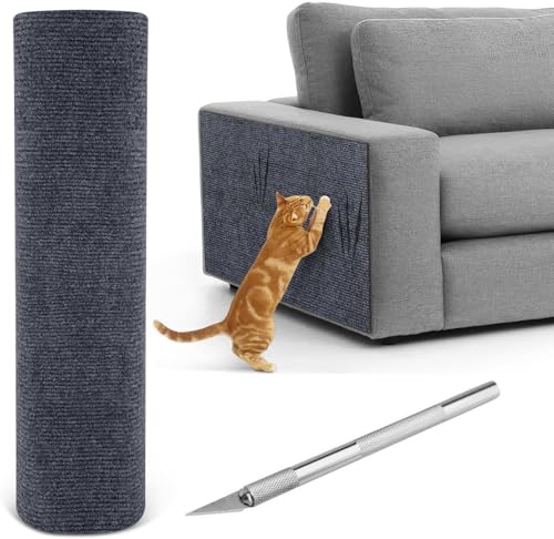 40 * 100 cm, Katzenkratzmatte Selbstklebender, trimmbarer Katzenkratzmöbelschutz für Couch Sofa Teppich + 1 Taschenmesser (grau) von AzulLanse