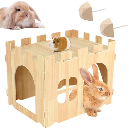 AzulLanse Kaninchen Holzhaus, Kaninchen Spielhaus Verstecken 40 * 30 * 28cm Kaninchen Lebensräume Indoor für Kaninchen Meerschweinchen Chinchilla Igel Hamster Rennmaus,2 Molar Stein. von AzulLanse