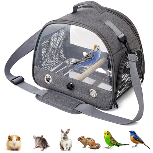 Rucksack für Vögel mit Holzstab,Vogel-Tragetasche mit Stehstange und Edelstahl-Tablett,Leichter Rucksack für Papagei,mit Edelstahl-Tablett und Stehstange,für Papageien,Sittiche,1 Backenzähne-grau von AzulLanse