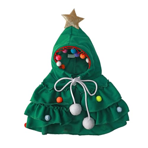 Azxcvbnm Hunde Katzen Umhang Weihnachtsbaum Form Halloween Umhang Pompons Lustiges Urlaubskostüm Mädchen Welpen Umhang Weich Und Bequem von Azxcvbnm