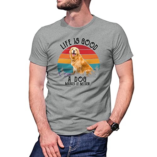 Life is Good with Dog is Better Dog Lovers Retriver Herren Grau T-Shirt Size M von B&S Boutique