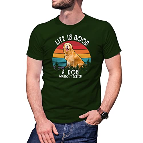 Life is Good with Dog is Better Dog Lovers Retriver Herren Militärgrün T-Shirt Size 3XL von B&S Boutique