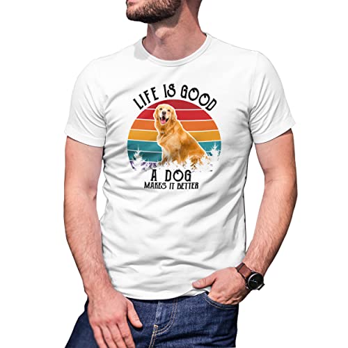 Life is Good with Dog is Better Dog Lovers Retriver Herren Weißes T-Shirt Size 3XL von B&S Boutique