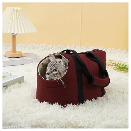 Ultraleicht Outdoor Schultertasche für Haustiere: Tragbar Haustier-Beutel faltbar, schmutzabweisend Handtaschen für alle Jahreszeiten Hundetasche für kleine (Rot, 35 * 20 * 25cm) von BAAFCL