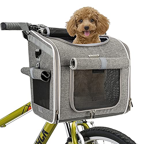 BABEYER Hundefahrradkorb, erweiterbarer, weicher Fahrradtransportrucksack mit 4 offenen Türen, 4 Mesh-Fenster für kleine Hundekatzenwelpen - grau von BABEYER