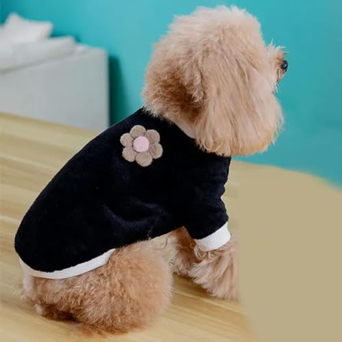 Warmer Winterpullover für Hunde, Fleece, niedlich, Plüschblumen, Teddy-Bichon-Pullover, Welpen-Kapuzenpullover, Haustierkleidung, Schwarz, Größe L von BABIIE