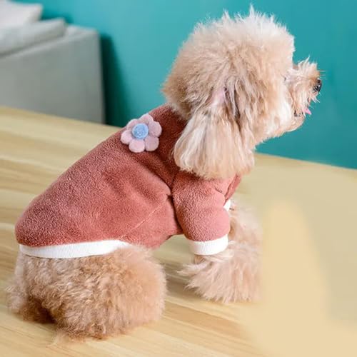 Warmer Winterpullover für Hunde, Fleece, niedliche Plüschblumen, Teddy-Bichon-Pullover, Welpen-Kapuzenpullover, Haustierkleidung, Kaffee-Größe XL von BABIIE