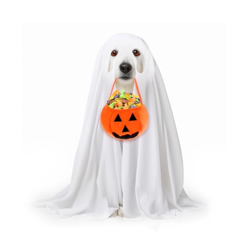 BABORUI Halloween-Kostüm für Hunde, für kleine und mittelgroße Hunde, Geist mit Kürbis-Eimer, lustiges Hundegeister-Kostüm für Mädchen, Jungen, Hund, individuelles Halloween-Cosplay (S/M) von BABORUI