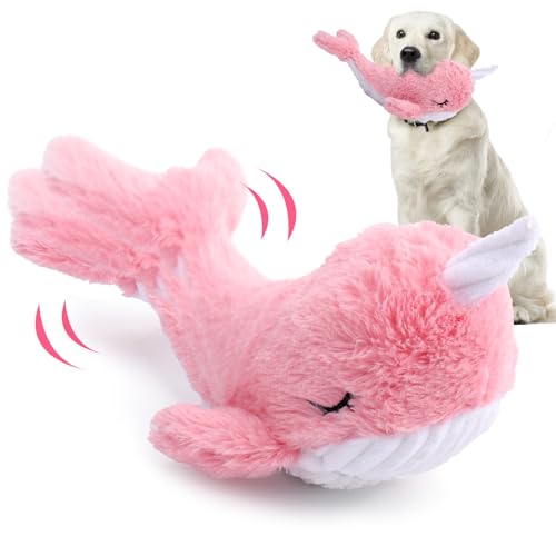 BABORUI Interaktives Hundespielzeug, Wal, weich, quietschend, wiederaufladbar, bewegliches Kauspielzeug für kleine, mittelgroße und große Hunde/Welpen, um sie zu beschäftigen (Rosa) von BABORUI