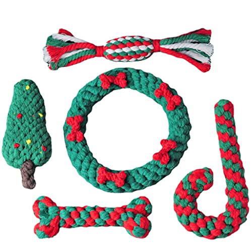 BABYVIVA 5 Stück Hundekauspielzeug mit Weihnachtsmotiv, Seilkörper, interaktiv für Welpen, Rasse, Langeweile, Hundekauspielzeug für Welpen, Geschenk für zu Hause von BABYVIVA