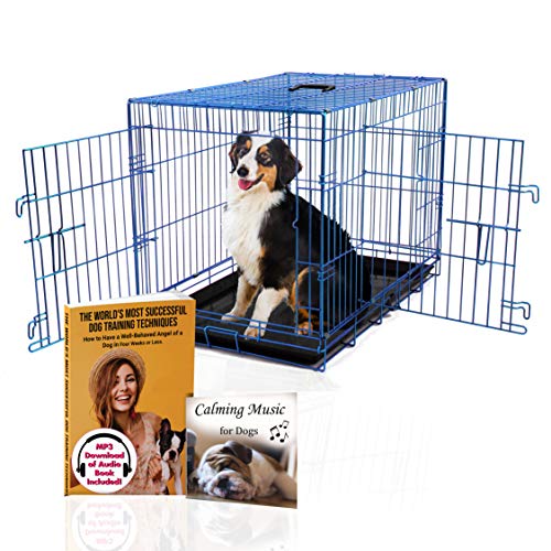 Pet Expressions Hundehütte aus Draht, Doppeltür, Metall-Stahlkäfig, für drinnen und draußen, zusammenklappbar, Größe M - 36, Blau von BACKYARD EXPRESSIONS PATIO · HOME · GARDEN