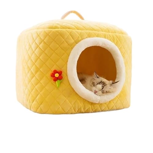 BADALO Katzennest, Gemütliches Katzenhöhlenbett, Katzenversteck, Süßes Katzenversteck, Vielseitiges Katzenbett for Privatsphäre, Nickerchen und Spielen, Passend for Katzen und Hunde(Yellow,L) von BADALO