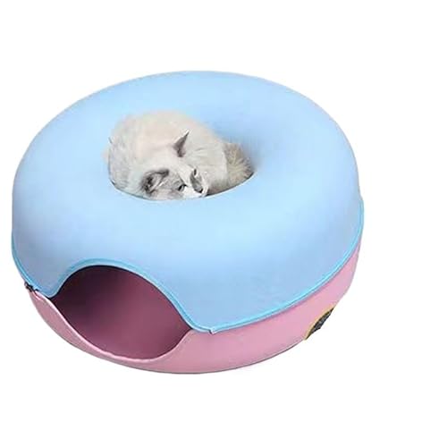 Katzennest, Gemütliches Katzenhöhlenbett, Katzenversteck, Süßes Katzenversteck, Vielseitiges Katzenbett for Privatsphäre, Nickerchen und Spielen, Passend for Katzen und Hunde(Blue Pink Bed,DONUT_60X60 von BADALO