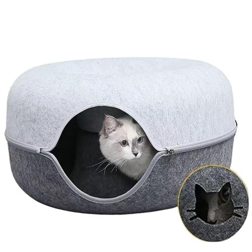 Katzennest, Gemütliches Katzenhöhlenbett, Katzenversteck, Süßes Katzenversteck, Vielseitiges Katzenbett for Privatsphäre, Nickerchen und Spielen, Passend for Katzen und Hunde(Dark Light Grey Bed,DONUT von BADALO