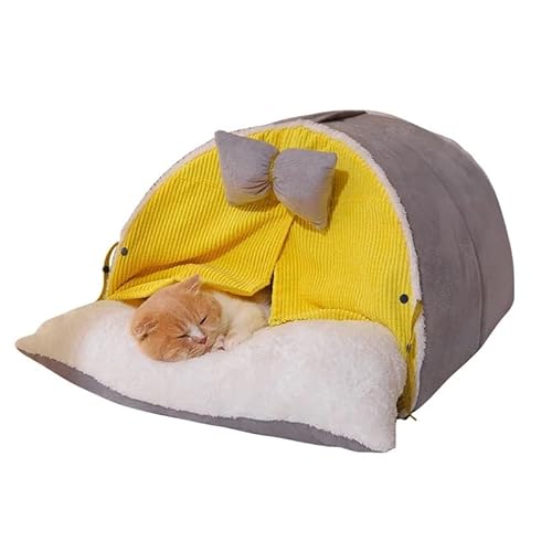 Katzennest, Gemütliches Katzenhöhlenbett, Katzenversteck, Süßes Katzenversteck, Vielseitiges Katzenbett for Privatsphäre, Nickerchen und Spielen, Passend for Katzen und Hunde(Yellow,L-within 9Kg) von BADALO