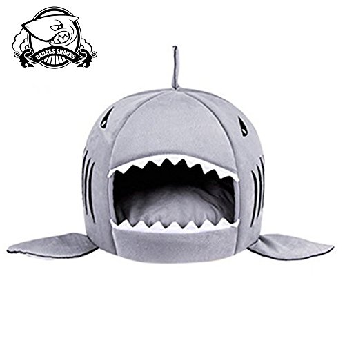 BADASS SHARKS Shark Pet House Products Haustier-Schlafsack, warm, weich, 42 cm / 50 cm, Grau von BADASS SHARKS