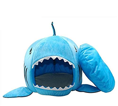 BADASS SHARKS Weiches Hunde- und Katzenbett mit Haifischmotiv, beruhigend, für kleine Haustiere, Katzen, Hunde, handwaschbar, mit abnehmbarem Kissen und wasserdichter Unterseite von BADASS SHARKS