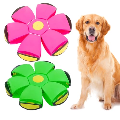 BADWALT Hundespielzeug mit fliegender Untertasse, Ball mit 3 Lichtern für Hunde, fliegende Untertasse, Ball, Hundespielzeug, Outdoor-Spielzeug, Hunde-Scheibenball, Outdoor-Spiele, Grün + Rosa, 2 Stück von BADWALT