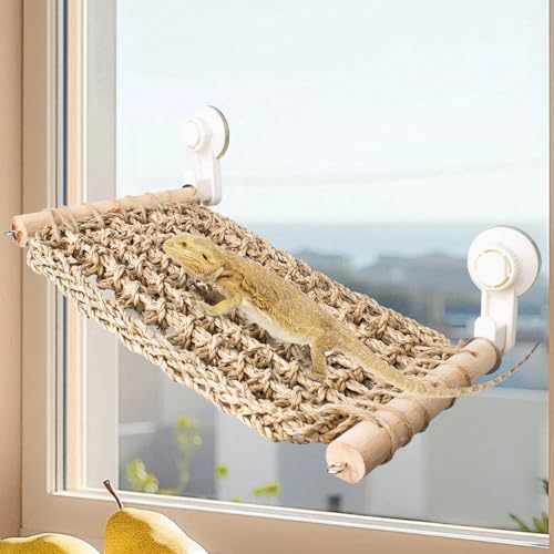 FlidRunest 33,8 x 19,8 cm Seegras Bartdrache Hängematte für Fenster, Eidechse Fensterstange, Reptilien-Hängematte Sitzstange mit leistungsstarken Saugnäpfen für Eidechse, Leopard Gecko, Chamäleon von BADWALT