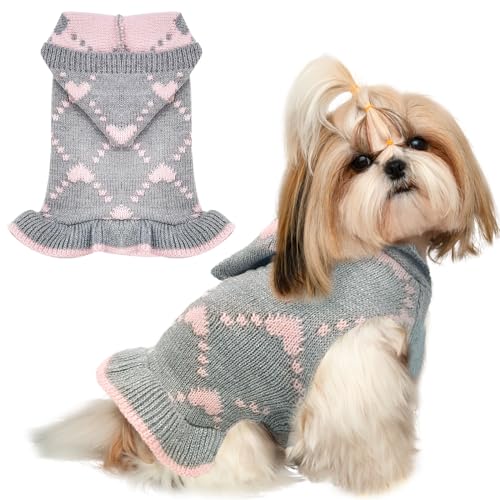 BAEJMJK Hunde-Pulloverkleid mit Loch für die Leine mit Kapuze, Mädchen, Hundepullover, warmer Rollkragen, Strickwaren, niedliches Haustier, Welpen, Katze, Strickkleidung für kleine und mittelgroße von BAEJMJK