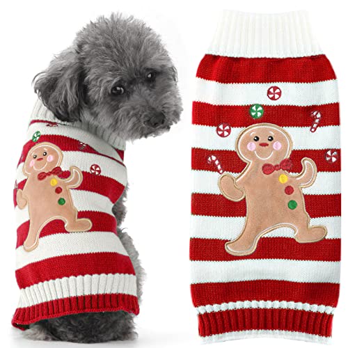 BAEJMJK Hundepullover, Hundekleider mit Weihnachtsmotiv, gestreift, für den Winter, für Haustiere, Welpen, Größe M, Rot von BAEJMJK