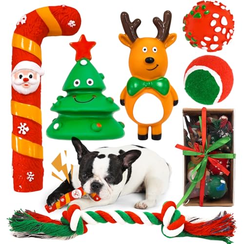 BAEJMJK Hundespielzeug mit Quietschelement, 6 Stück, niedliches Hundespielzeug-Set, interaktives Kauspielzeug für kleine Hunde, Weihnachtsbaum, Rentier, Hundespielzeug mit Quietscher von BAEJMJK