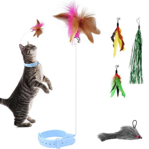 Katzenspielzeug Katzenhalsband Intelligenz Katzen Spielzeug Katzenangel Stabil mit Federn Interaktives Katzenspielzeug Selbstbeschäftigung Kätzchen Zauberstab Spielzeug Cat Toys von BAERTMY