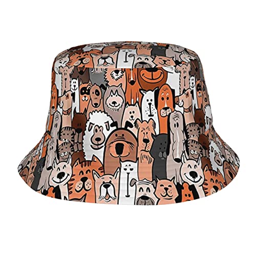 Haustier-Katzen und Hunde, Cartoon-Stil, bedruckt, Sonnenhut, Sommer, Unisex, Fischermütze, verstaubar, Outdoor-Reise, Strandkappe von BAFAFA