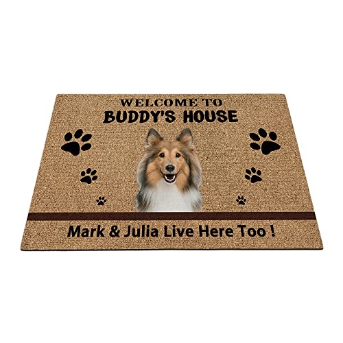 Benutzerdefinierte Shetland Sheepdog Hund Willkommen Fußmatte lustige Haustier Pfoten Fußmatte Heimdekoration Welcome To Dog's House 59,9 x 39,9 cm von BAGEYOU