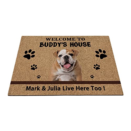 Benutzerdefinierte englische Bulldogge Hund Willkommen Fußmatte lustige Haustier Pfoten Fußmatte Home Dekorationen Welcome To Dog's House 69,8 x 45 cm von BAGEYOU