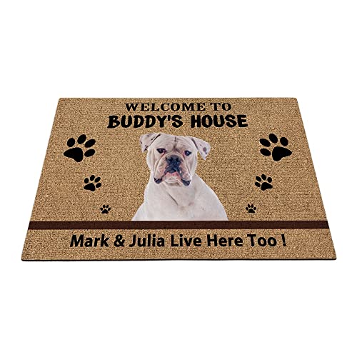 Individuelle amerikanische Bulldogge Welpen Welcome Fußmatte lustige Haustierpfoten-Fußmatte Heimdekoration Welcome To Dog's House 59,9 x 39,9 cm von BAGEYOU