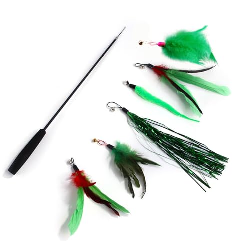 BAHJKASD Lovely Cats Toy Funny Fishing Green Feather Funny Exercise Teaser Toy For Cats With Long Green Feather Cats Teaser Toy Replacement von BAHJKASD