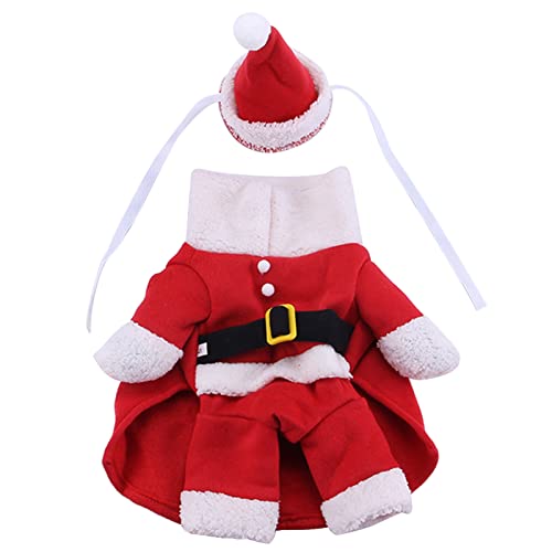 Weihnachtskostüm für kleine Haustiere, mit Weihnachtsmannmütze, für den Winter, warme Kleidung, Foto-Requisiten, Anzug, Katze, Weihnachtsmann-Kostüm, Rot von BAHJKASD