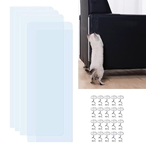 BAIAA Haustier Kratzschutz, Katzen Kratz Pads, 4er Pack, Mit 20 Twist Pins Kratzschutz Protect Sofa Tischset, Transparente Hunde Katzenklauenschutz Selbstklebende Pads (L/4 Pieces) von BAIAA