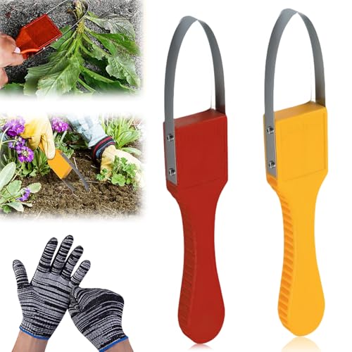 2 Stück Jätefaust Unkrautschlinge: Handjäter mit 1 Paar Handschuhe, Unkraut Entferner Gerät Gartenzubehör, Unkrautjäter aus stabilem Edelstahl, Jätefaust Garten Gadgets Hochbeet Zubehör Unkrautstecher von BAIFULAI