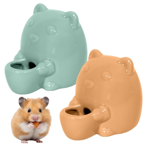 2 Stück Keramik Meerschweinchen Trinkflasche, Klein Hamster Trinkflasche, Wasserspender Keramik, Hamster Tränke Feeder Flasche Keramik für Hamster, Chinchillas, Hase(Blaugrün+Orange) von BAIFULAI